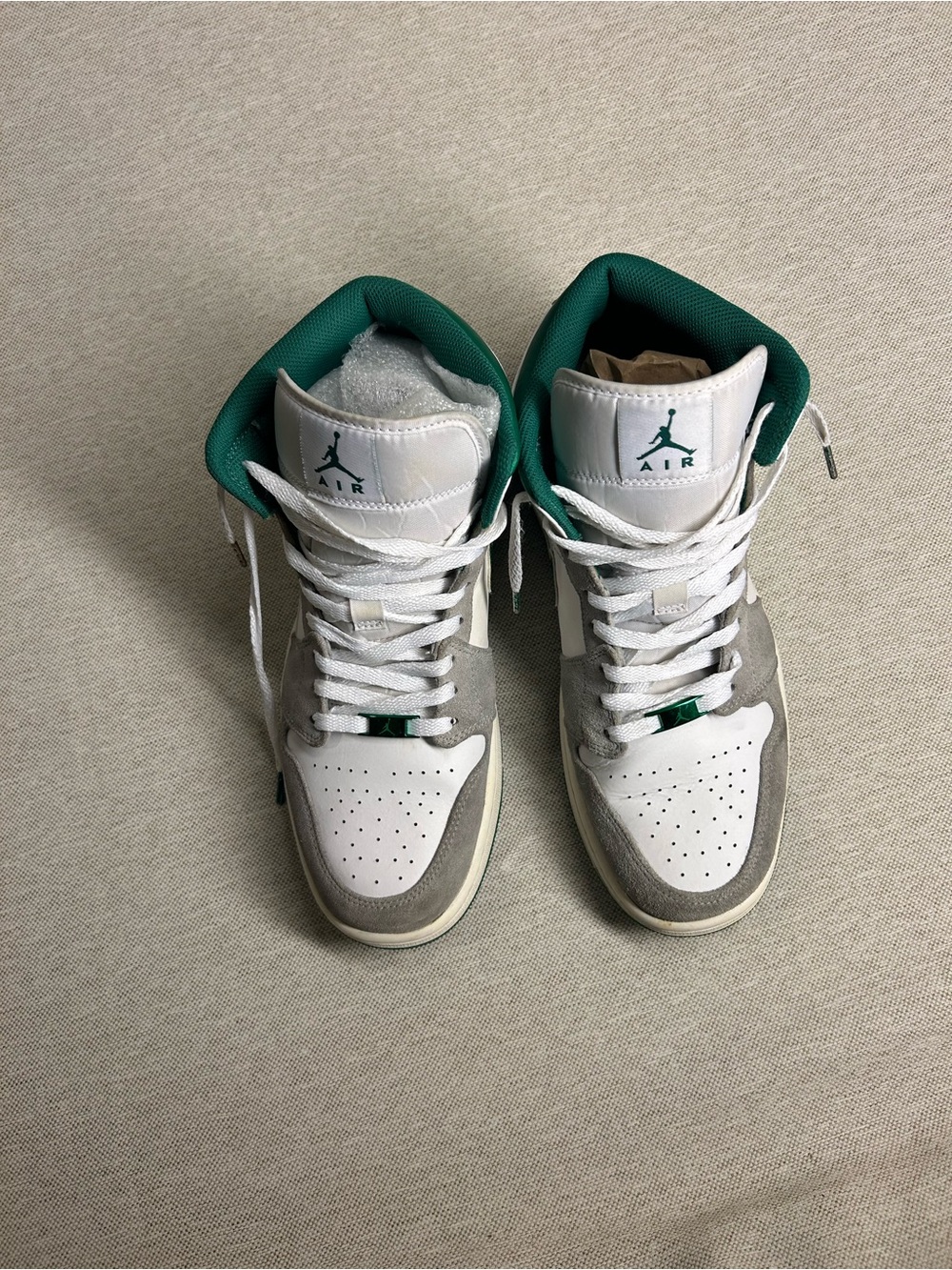 Jordan White, Gray and Teal High-Top Sneakers